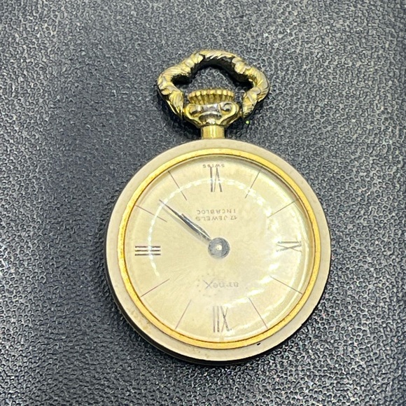 Arnex 17 Jewels cream enamel gold tone vintage pocket watch wind up Victorian main image 7